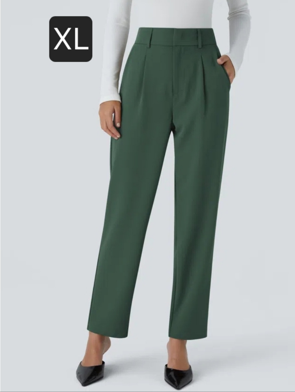 HALARA Forest Green Tailored High-Waist Straight Leg Pants